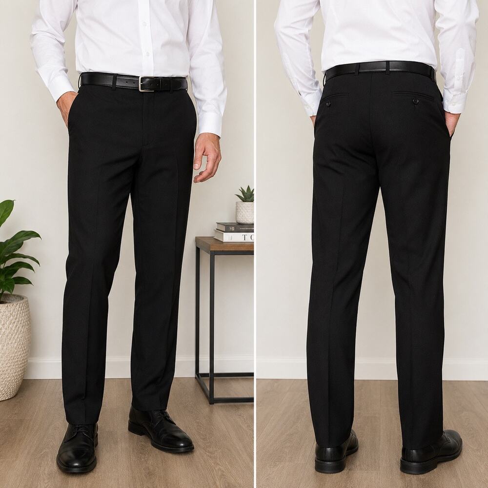 Savane Dress Pants Mens 32x30 Black Stretch Flat Front Classic Fit Trousers